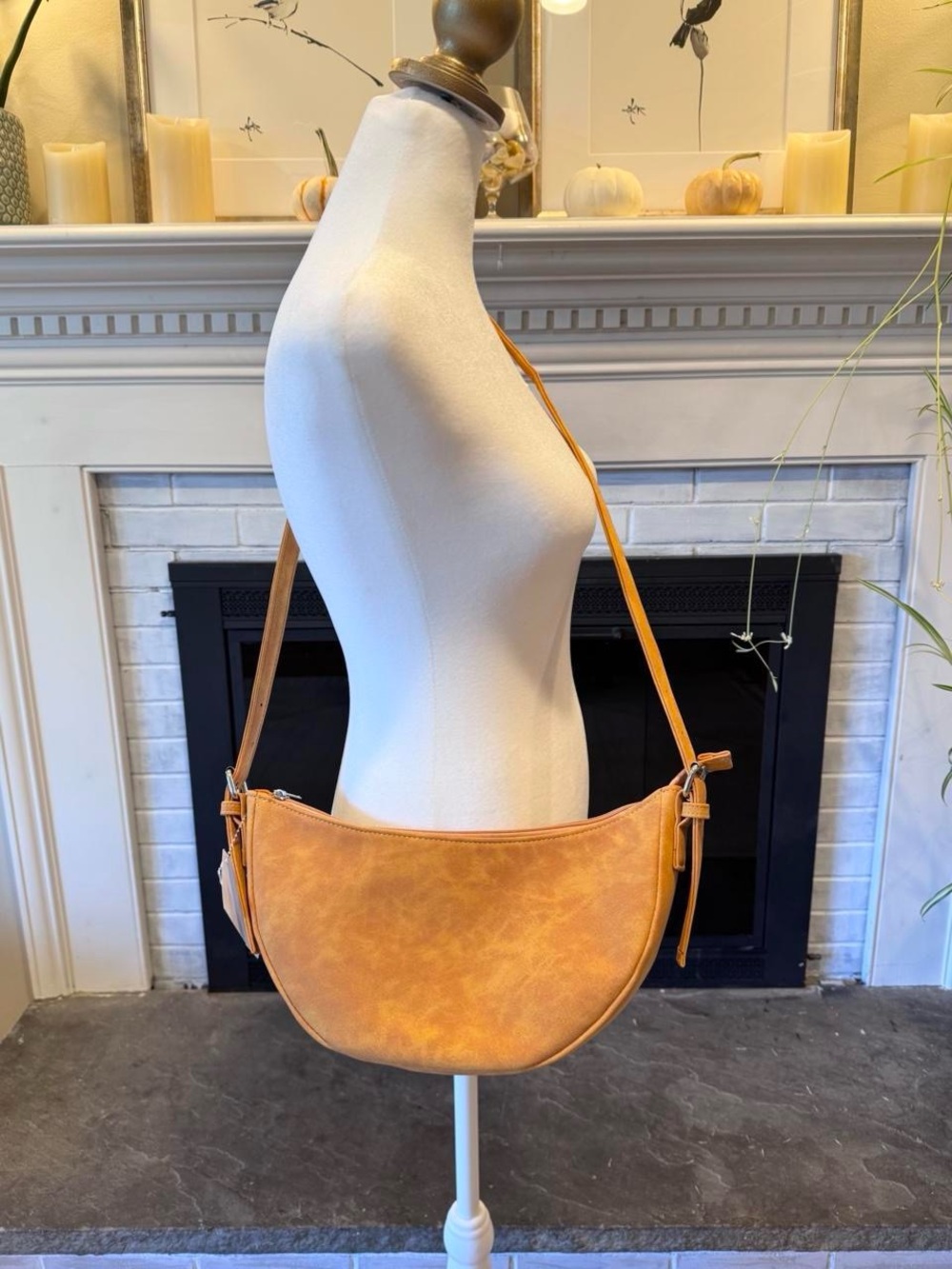 Laila Geir Ness NWT Golden Tan Faux Suede Crescent Crossbody Bag